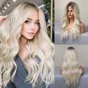 HAIRCUBE Long Blonde Wigs for Women Synthetic Curly Wavy Hair Wig for Daily