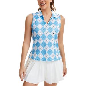 MathCat Womens Golf Shirt, UPF 50+ Argyle Tennis Polo, Sleeveless Lightweight Sports Athletic Tank Tops (Small, Blue Argyle)