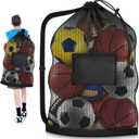 Extra Large Soccer Ball Bag, 40" x 30" Drawstring Mesh Ball Bag with Pocket, Heavy Duty Sport Net Sack for Coaches, Storage Bag for Basketball, Volleyball, Gym Equipment, Swimming Gear