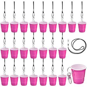 30 Set Shot Glass Necklaces Cups with Lanyard 2 oz Clip Wristlet Plastic Mini Shot Glasses Adult Party Favor for Wedding Birthday Fiesta (Hot Pink)