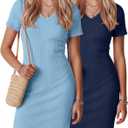 Oakgarden 2 Pack Girls Short Sleeve Dresses | Bodycon, Ribbed, V Neck SummerDresses, Back to School, Mini Pencil, Basic Slim Fit, Casual, Teens Kids 5-14Y, Holiday
