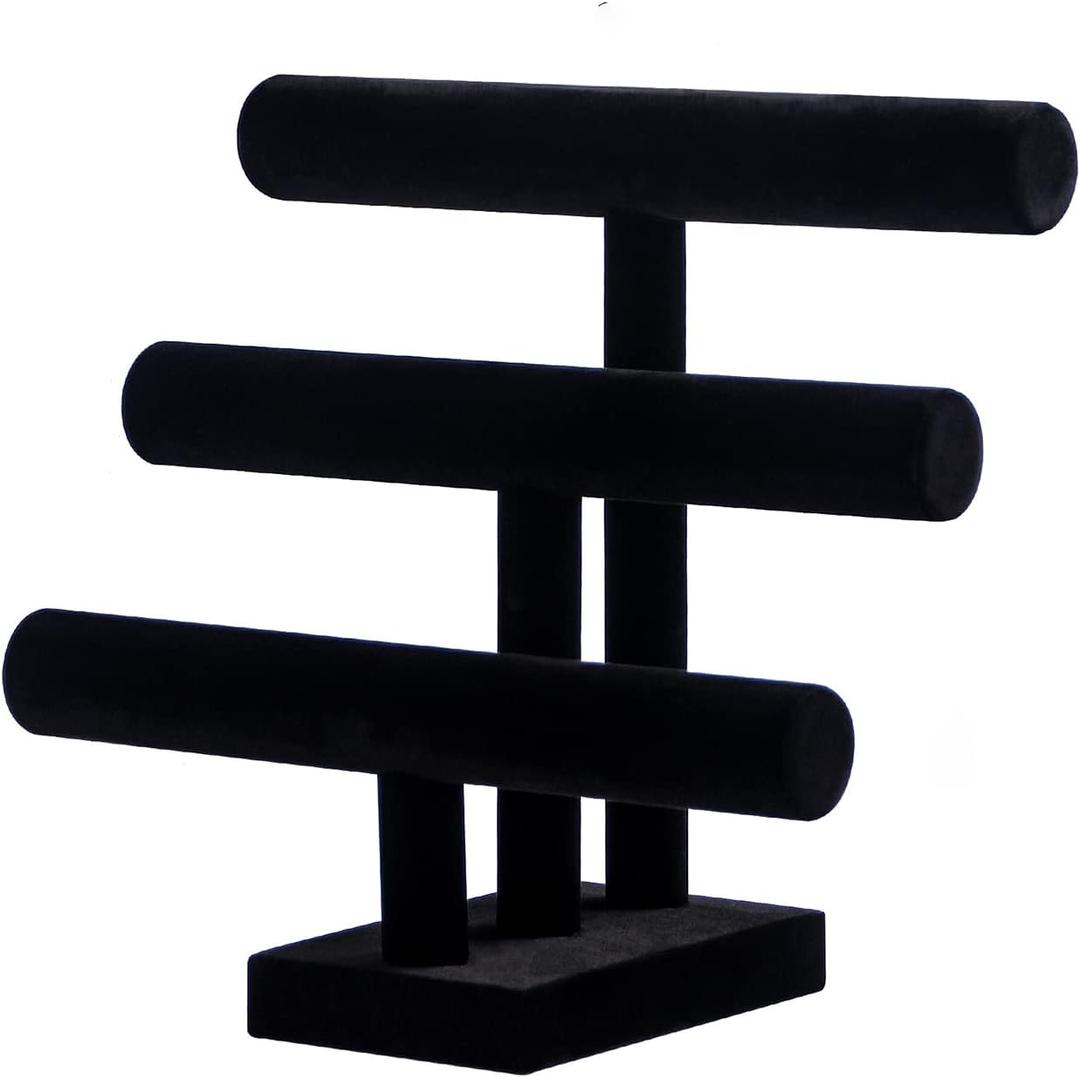 3 Tier Bracelet Holder,Bracelet Display Stand,Black Velvet Jewelry Organizer Displays for Necklace Scrunchies Watches Hair Ties.