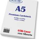 Premium A5 (8.3"x 5.83") Cardstock - 65lb Cover (176 gsm) White (250 Sheets)