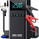 10-in-1 Portable Car Battery Jump Starter with Air Compressor 3500A 21800mAh 150PSI Jump Starter 12V Jump Box (All Gas 12L Diesel), Car Battery Jumper Starter Portable Jumper Cables, Lights (Black)