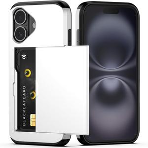 Nvollnoe Compatible with iPhone 16 Case with Card Holder Heavy Duty Protective Dual Layer Shockproof Hidden Card Slot Slim Wallet Phone Cover for iPhone 16 for Women&Men 6.1 inch(White)