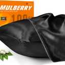 100% Mulberry Silk Pillowcase for Hair and Skin, 22 Momme Pure Natural Silk Pillow Case Both Sided with Zipper, Pillow Cover for Women Mom Men (Black, Standard 20''×26'', 1 Pack)