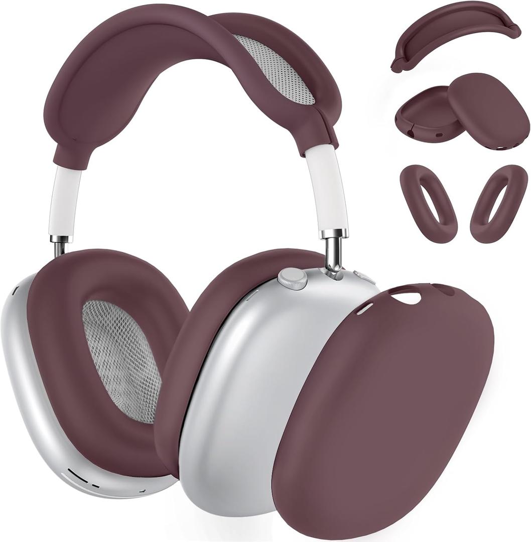 Silicone Case Cover for AirPods Max Headphones,Ear Pad Case Cover/Ear Cups Cover/Headband Cover for AirPods Max (USB-C/Lightning)(2024/2020),Soft Silicone Accessories for Apple AirPods Max, Burgundy (Burgundy-M)