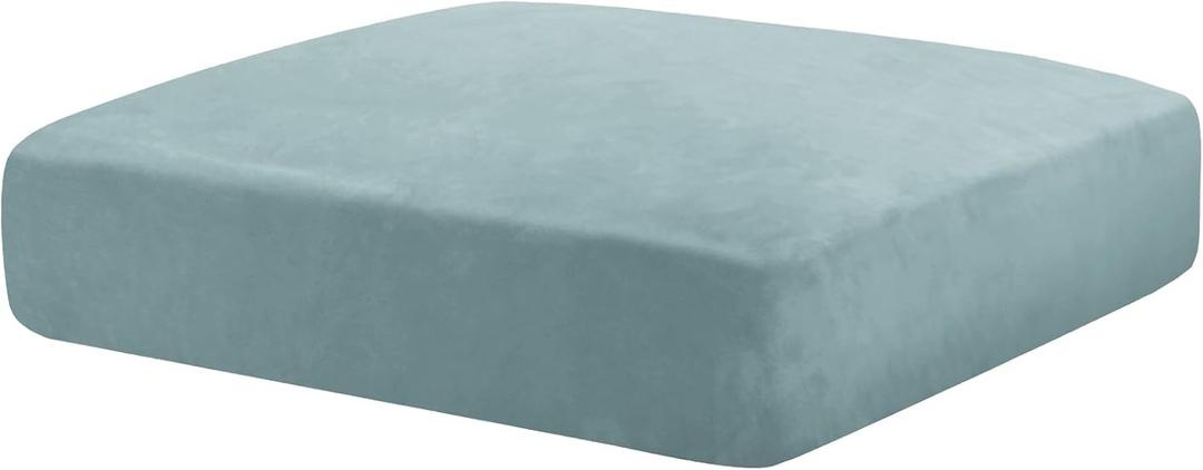 MAXIJIN Velvet Stretch Cushion Cover Fitted Couch Cushion Slipcovers 1 Pack Arm Chair Seat Cushion Cover for Individual Cushion Sofa Chair with Elastic Bottom (Chair Cushion, Dusty Blue) (Small)