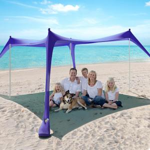 Beach Tent Sun Shelter - 10 x 10 Ft Beach Canopy UPF50+ UV Protection with Sandbags, Poles, Grond Pegs and Anti-Wind Ropes for Camping, Backyard, Picnics and Fishing Sapphire Blue (10x10 FT 4 Pole)