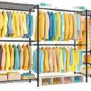 SEMHOR E01 Expandable Heavy Duty Clothes Rack, Free Standing Closet System Organizer, Adjustable Portable Carbon Steel Garment & Clothing Racks for Hanging Clothes (72.5-96"), 800LBS Max Load, Black