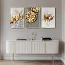 Framed Modern Luxury Large Gold Wall Art for Living Room, Set of 3 Piece Contemporary Paintings Artwork for Walls, Big Size Prints with Gold Frame, Pictures for Hallway, Office Wall Decor 24x36 Inch, 24" W X 36" H X 3pcs