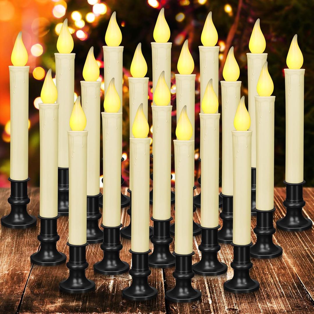 Yungyan 20 Pieces Window Candle Lights with Sensor Dusk to Dawn Flameless Battery Operated LED Candles Bulk Flicker Flame for Christmas Holiday Party Decorations(Silver Base)
