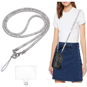 Crossbody for Phone Lanyard Chain Water Diamond Universal Lanyard Suitable for most mobile phones and bags (Silver)
