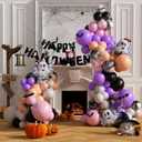 Pink Halloween Balloon Arch Kit,160 Pcs Purple Balloons with Cute Ghost Balloons,Happy Halloween Banner and Bat Wall Stickers,Ghost Balloon Arch Party Decorations for Girls Costume House