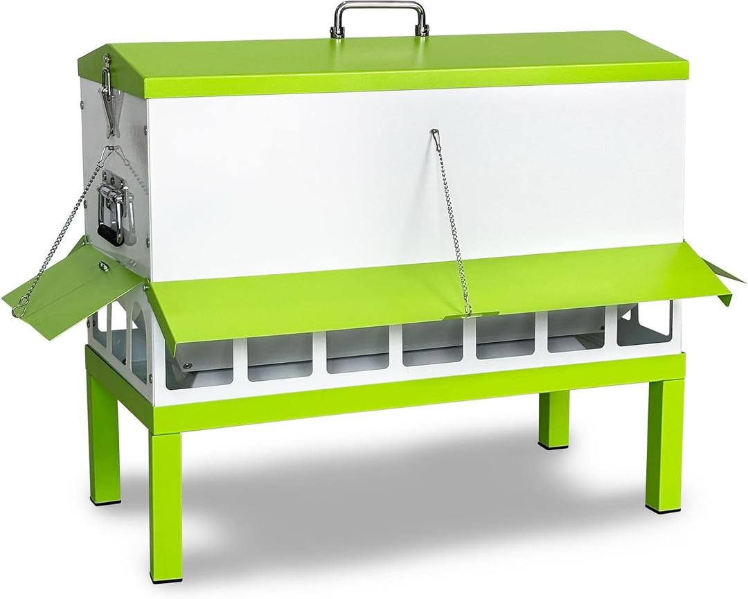 80LBs Metal Chicken Feeder,Large Capacity Chicken Feeder with 20 Feeding Ports,Rainproof Cover and Detachable Legs for Chickens, Ducks, Geese