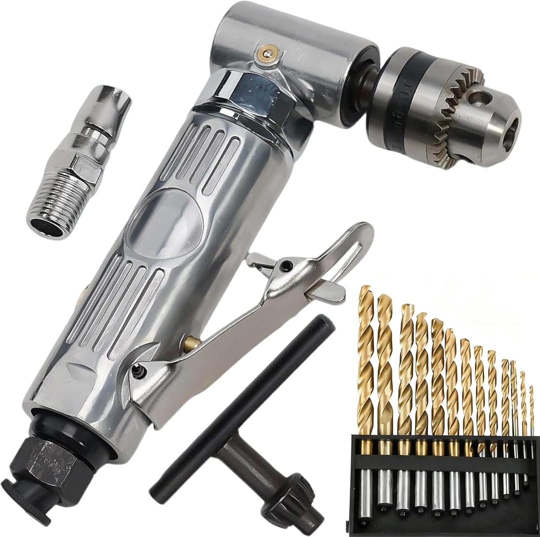 1/4'' 90 Degree Right Angle Air Drill,18 Volts Pneumatic Pistol Drill Tool Power Screwdriver