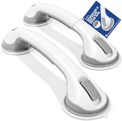 Destoriz Grab Bars for Shower, 2 Pack Suction Cup Shower Handle with Textured Grip, 16.5 Inch Removable Bath Handrails for Seniors, Elderly and Handicap, Drill-Free Balance Support for Smooth Tile
