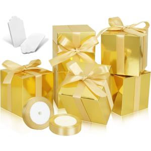 50 Pack Small Gift Boxes, 4x4x4 Favor Boxes Gold Paper Gift Boxes with Lids for Presents, Crafting, Cupcake Boxes, Gifts, Candy Boxes for Wedding Party Bridal Shower Baby Shower Favors