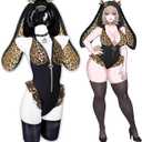 KORURACLUB Leopard Print Lingerie Animal Bodysuit, XS-M