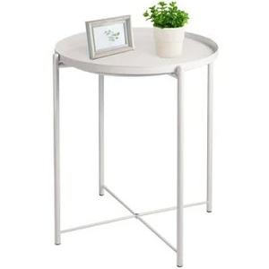 Round Small Side Table, Metal End Table with Removable Tray for Indoor Outdoor, Modern Style Sofa Side Table, Accent Table for Living Room, Bedroom, Balcony, Office (A-Black)