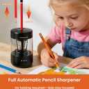 Electric Pencil Sharpener for Classroom, Fully Automatic Pencil Sharpener for 6-8mm Pencils & Colored Pencils, Auto in & Out, Type-C Rechargeable Pencil Sharpeners, Dark Black
