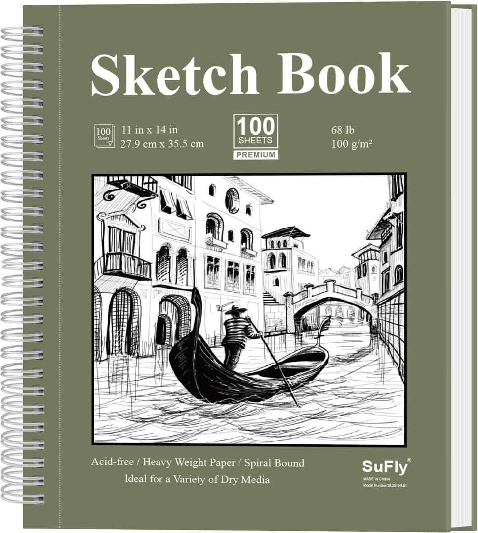 SuFly 11x14 Sketchbook, 100 Sheets Hardcover Sketch Book, 68lb/100gsm Artist Paper, Drawing Books for Teens & Art Gifts. (Green)