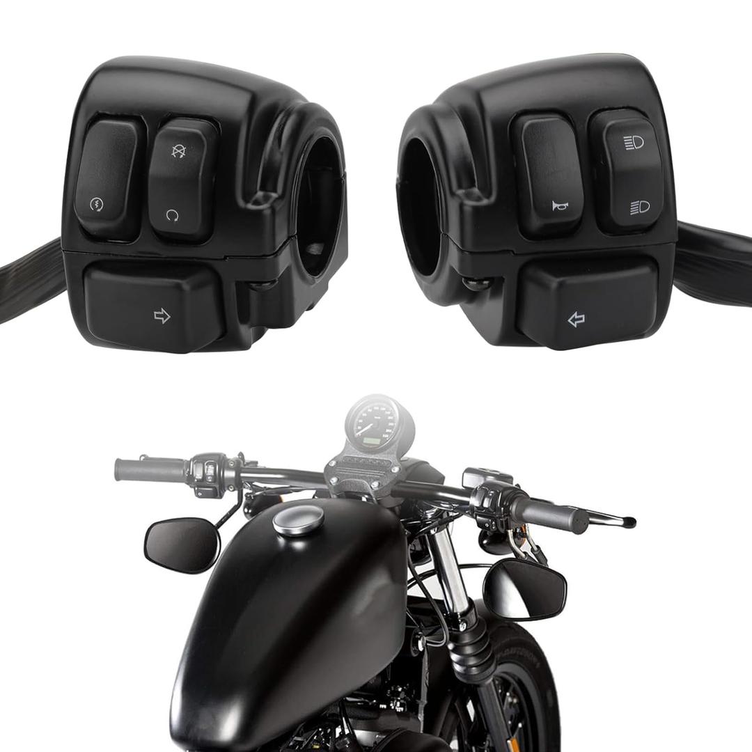 Motorcycle 1" 25mm Handlebar Switches Control and Wiring Harness Replacement for Harley Sportster 883 Dyna Softail Touring 1996-2012 (1 Pair Black)
