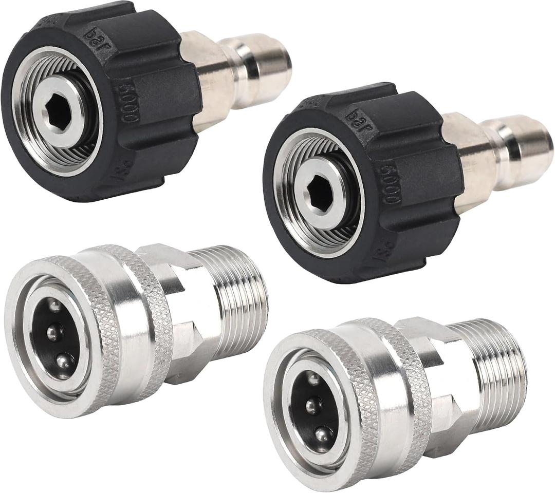 Pressure Washer Quick Connect Kit, 4 Pack Stainless Steel M22-14mm Male to 3/8" Quick Connect Couplers, Swivel Adapter Set for Power Washer Hose and Gun