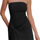 Wenrine Womens Sexy Tube Top Dress Strapless Self Tie Wrap Asymmetrical Hem Knit Summer Party Mini Dresses B-Black Small
