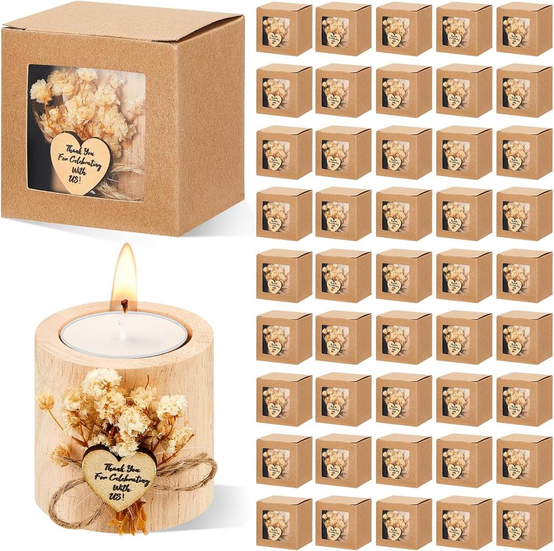 50 Pcs Rustic Wedding Party Favor Candle Holders Bridal Shower Favors Wooden Candles Favors Gifts Souvenirs for Guest Romantic Gifts Wedding Decorations (Light Brown)