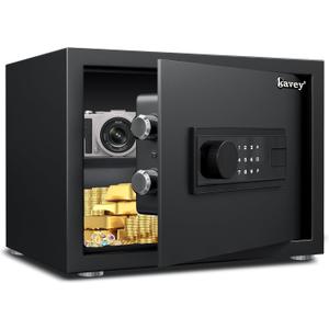 Kavey 0.8 Cub Safe Box, Home Safe with Backlit Touch Screen Keypad and Dual Alarm System, Money Box Fireproof With Mute Function and LED Light for Money Document Valuables