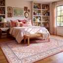 9x12 Boho Machine Washable Low Pile Area Rugs for Living Room Peach Pink