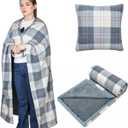 forestfish Wearable Blanket Compact Pillow 2-in-1, Lap Blanket Poncho with Button Plaid Throw Cushion for Home Office Sofa