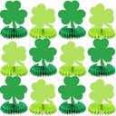 FYSUIMU 12Pcs St. Patrick's Day Honeycomb Centerpieces Green Shamrock Table Toppers Lucky Clover Table Party Decorations for Irish Party Supplies