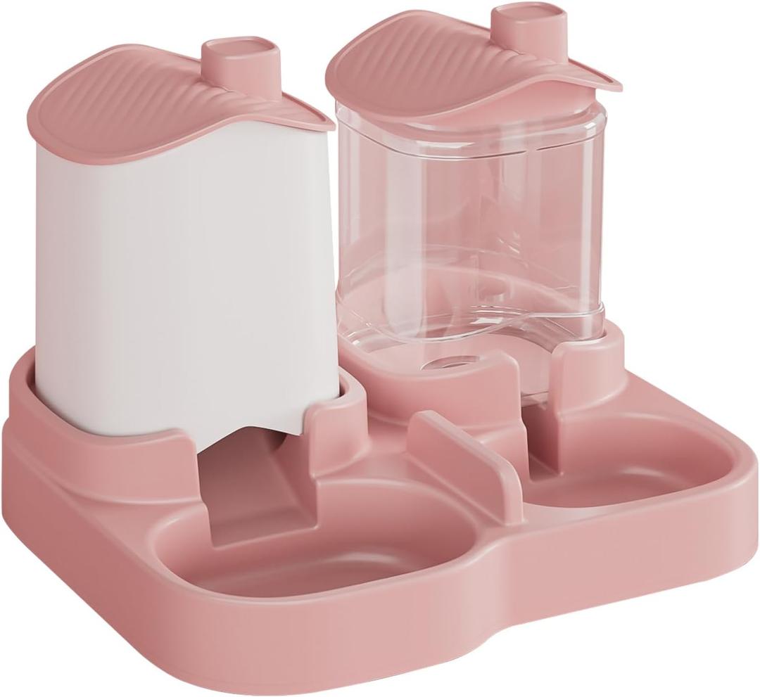 Automatic Cat Feeder and Drinker - Gravity Feeder for Cats and Dogs Pets, Slow Feeding Bowl, Large 2200ml Capacity, No Batteries Required (Pink)