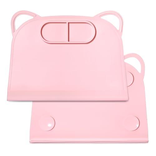 Domensi 1 Pack Silicone Suction Placemat with Teething Edge Bumper/Spill for Baby Toddlers Kids with Storage Bag, Non-Slip Dinning Table Mat, Dishwasher Safe for Table (Pink)