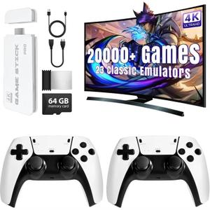 Retro Game Console with 20,000+ Games, 4K HDMI Output, 64GB Plug & Play, 23 Emulators, Upgrade Dual 2.4G Wireless Controllers  Classic Nostalgia Gaming Stick for TV