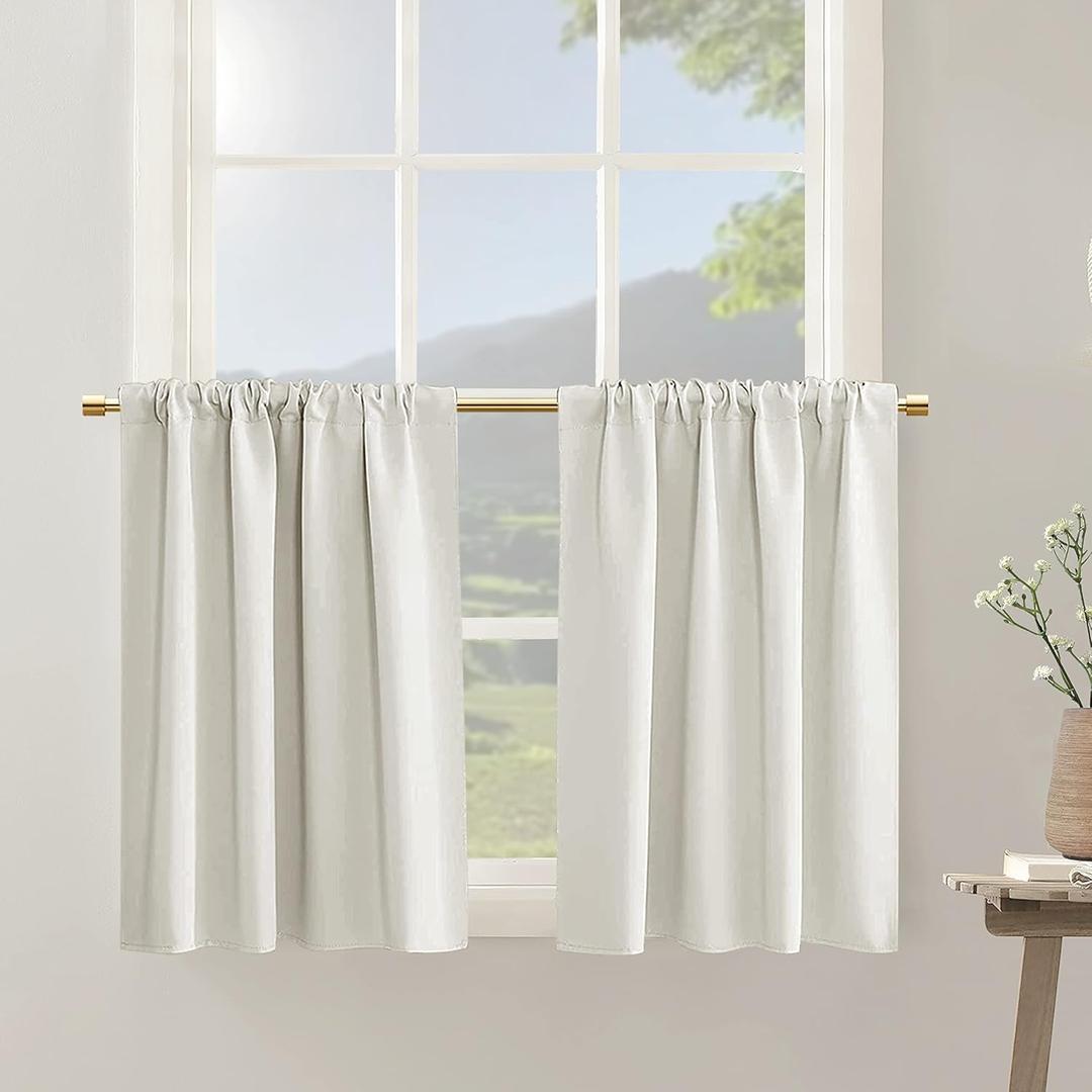 Ivory Small Tier Curtains 36 Inch Length for Nursery RV Half Door Windows Set 2 Panels Blackout Thermal Insulated Rod Pocket Off White Cream Short Cafe Curtain 36 Inches Long for Kitchen Bathroom