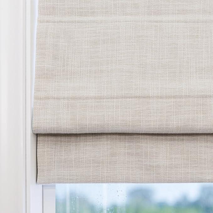 Cordless Roman Window Shades, Beige White Blackout Roman Shades Custom Washable Fabric Roman Blinds For Windows, Doors, French Doors, Kitchen Windows, 118"L x 98"W