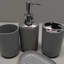 Bathroom Accessory Set, 4 pcs Shatter-Resistant Resin Bathroom Accessories Set Include Lotion Soap Dispenser Toothbrush Holder Soap Dish Modern Bathroom Decor, Gift for Home (Grey 4pcs)