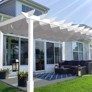 Patio 3'W x 12'L Waterproof Pergola Shade Cover Retractable Canopy Replacement, Outdoor Pergolas Fabric Covers for Patio, Sun Shades Cloth with Slide-On Wire Cable for Deck Gazebo Backyard, Light Grey
