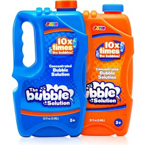 JOYIN 2 Bottles Bubbles Refill Solutions 64 oz (up to 5 Gallon), Concentrated Solution for Bubble Machine, Gun, Wand Refill Fluid Summer, Easter Toys(Orange+Blue)