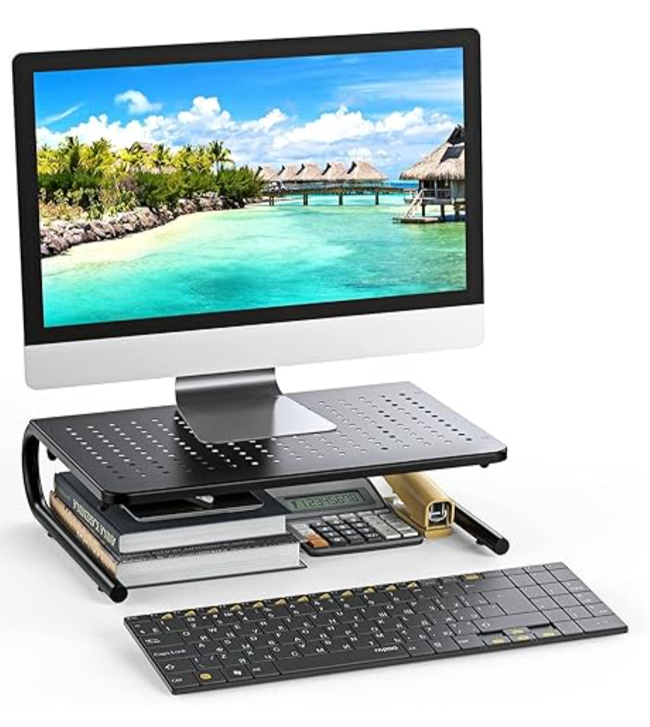HUANUO Monitor & Laptop Stand - Metal Vented Riser for Screen, Laptops, Printers - Home & Office Black