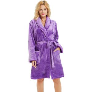 U2SKIIN Women Fleece Robe, Short Cozy Plush Robes for Womens Soft Shawl Collar Warm Spa Bathrobe (XX-Large-3X-Large, Violet)