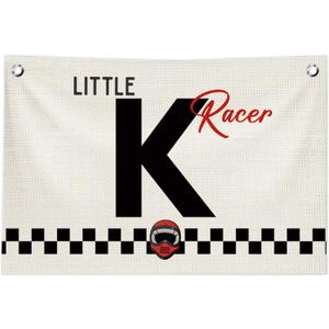Toddler Boy Room Wall Decor,Name Sign Banner for Personalized Baby Boy Christmas Gifts,Little Racer Canvas Banner for Nursery Toddler Little Boy Bedroom Playroom,Initial K Gift,20x30 in