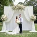 20 ft x 12 ft Ivory Backdrop Curtain for Wedding Parties, 4 Panels Wrinkle-Free Polyester Photo Backdrop Drapes Backdrop Cloth for Birthday Photography Background