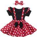 IBTOM CASTLE Polka Dots Tutu Costume for Baby Girl Princess 1st Birthday Party,Dress Up w/Overall Suspender Skirt,Headband (6-9 Months, Red+black)