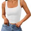 Trendy Queen Women's Summer Square Neck Tank Tops Workout Cropped Ribbed Summer Camisole Sleeveless Clothes 2026 White XL