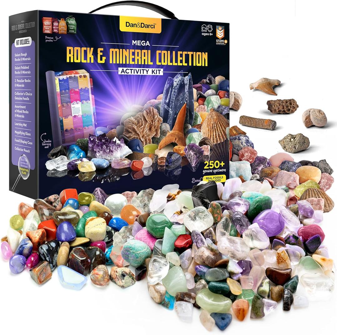 Rock Collection for Kids - Includes 250+ Bulk Rocks, Gemstones & Crystals + Genuine Fossils and Minerals - 2 Lbs. - Geology Science STEM Toys, Gifts for Boys & Girls Ages 6+. Earth Science Activity