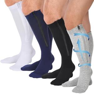 Tarpop 4 Pairs Men Zipper Compression Socks Colorful 20-30mmhg Compression Stockings with Zipper for Men Women Swelling Edema(4xl,Classic Color)